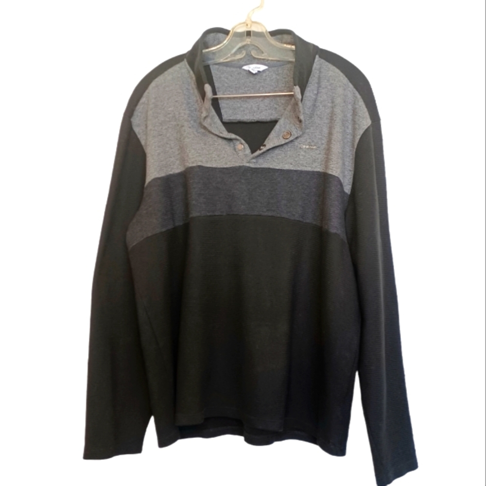 Calvin Klein Men's Quarter Snap Color Block Pullover Sweater Sz Large Gray